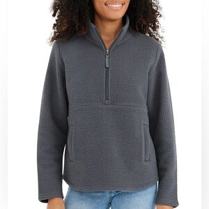Free Fly Apparel Women's Bamboo Sherpa Fleece Half Zip, Iron Grey, Medium, NWOT